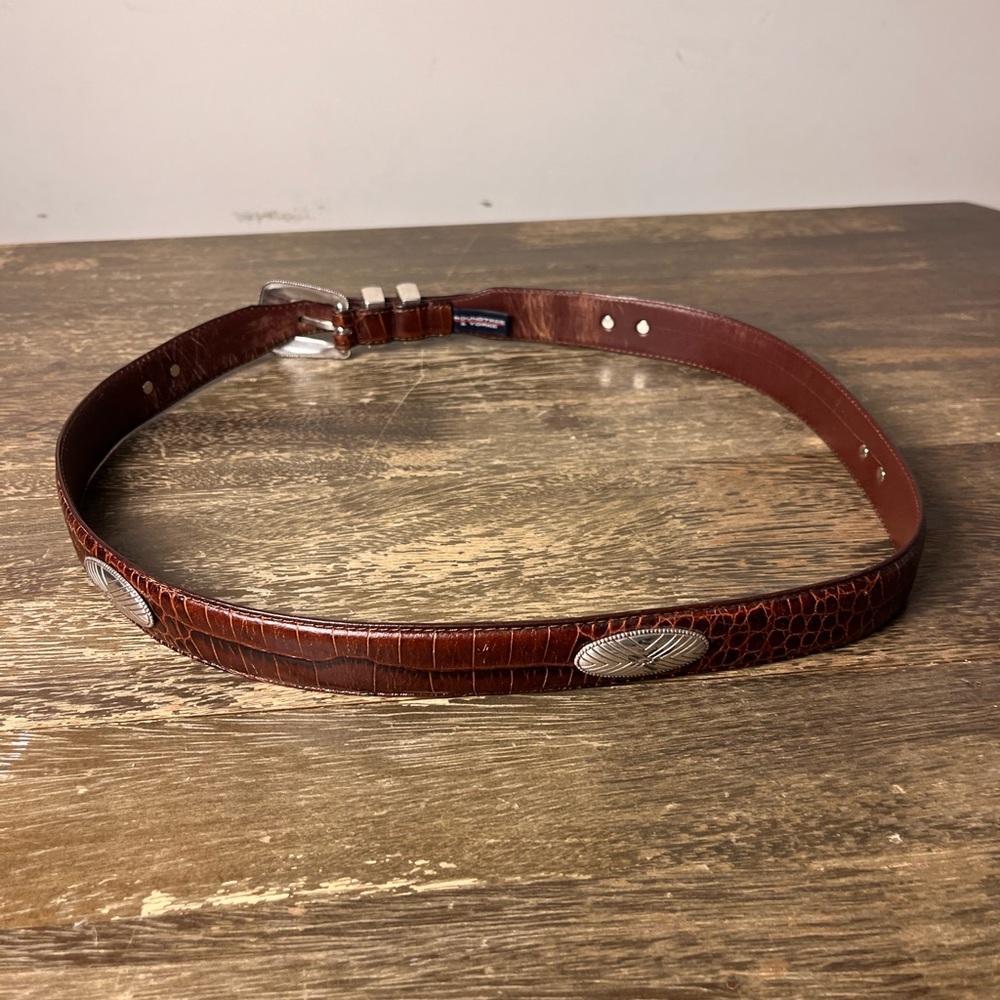 Round tree and York Vintage western  Brown Leather Belt unisex silver hardware - Picture 4 of 11
